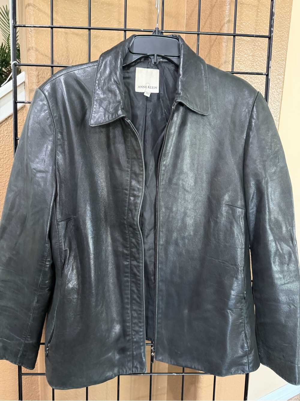 Anne Klein Black Leather Bomber Jacket